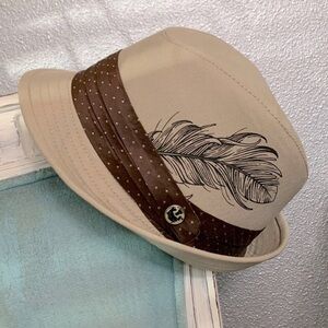 GOORIN fedora hat polka dot brown band painted feather neutral color size XL